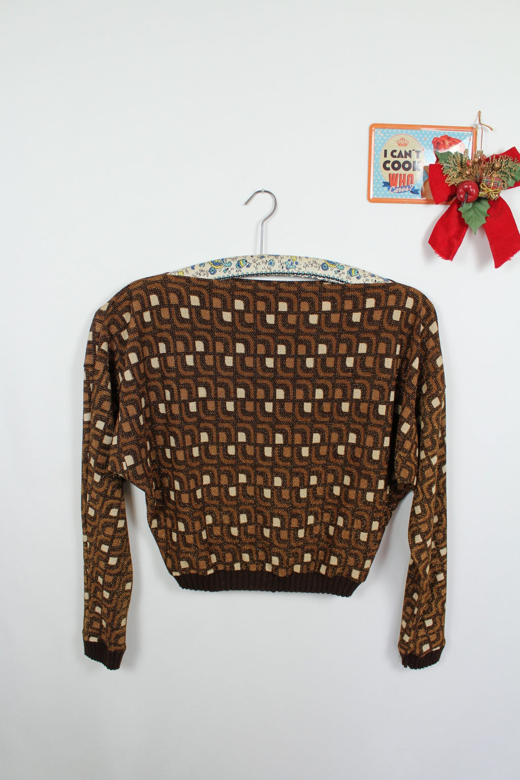 ✨Pull géométrique vintage 70's - couleurs chaudes & paillettes - pull de fêtes✨