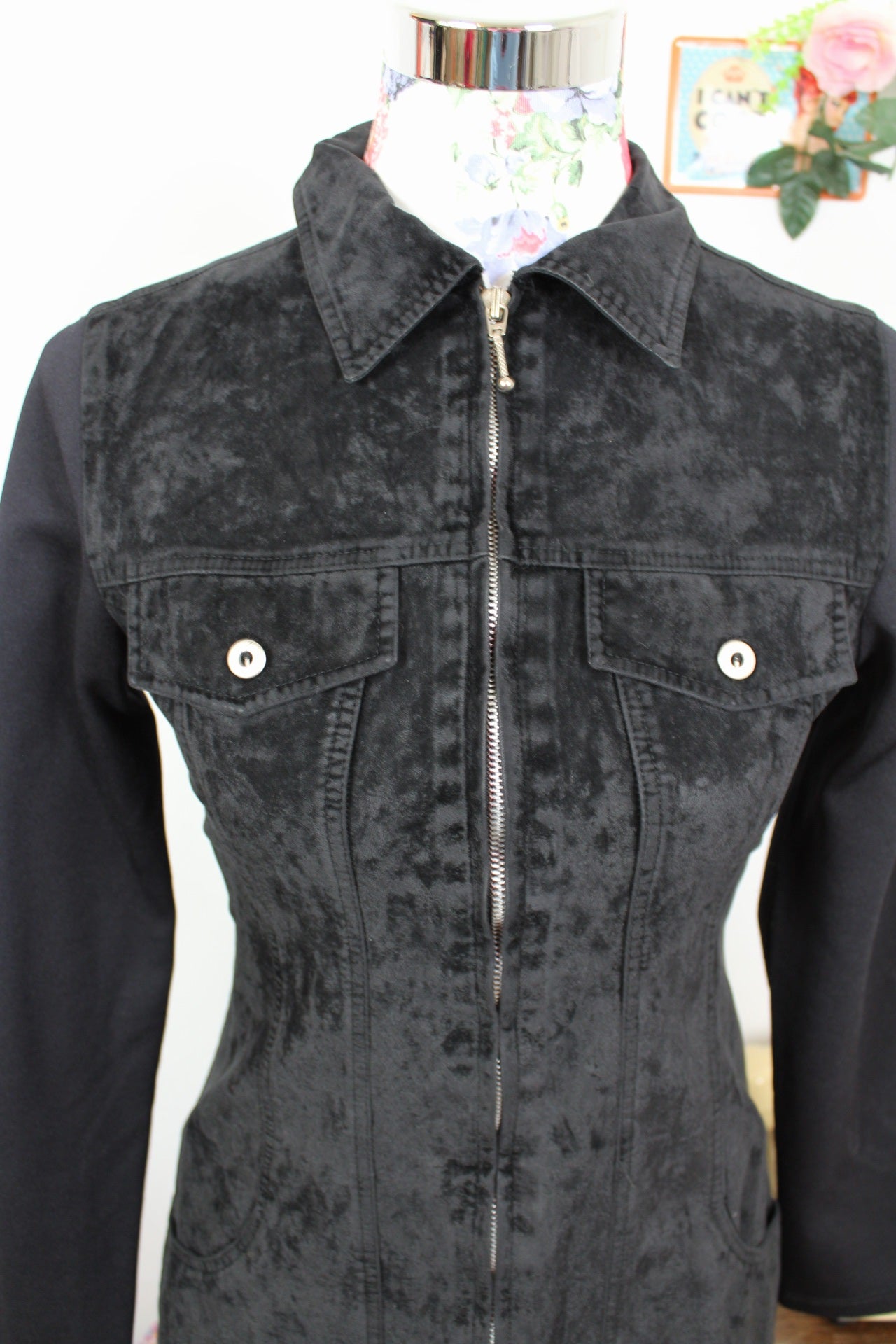 🍒🌸Veste longue vintage 90s/2000s effet daim noir - Scenic made in France - Taille 4/36