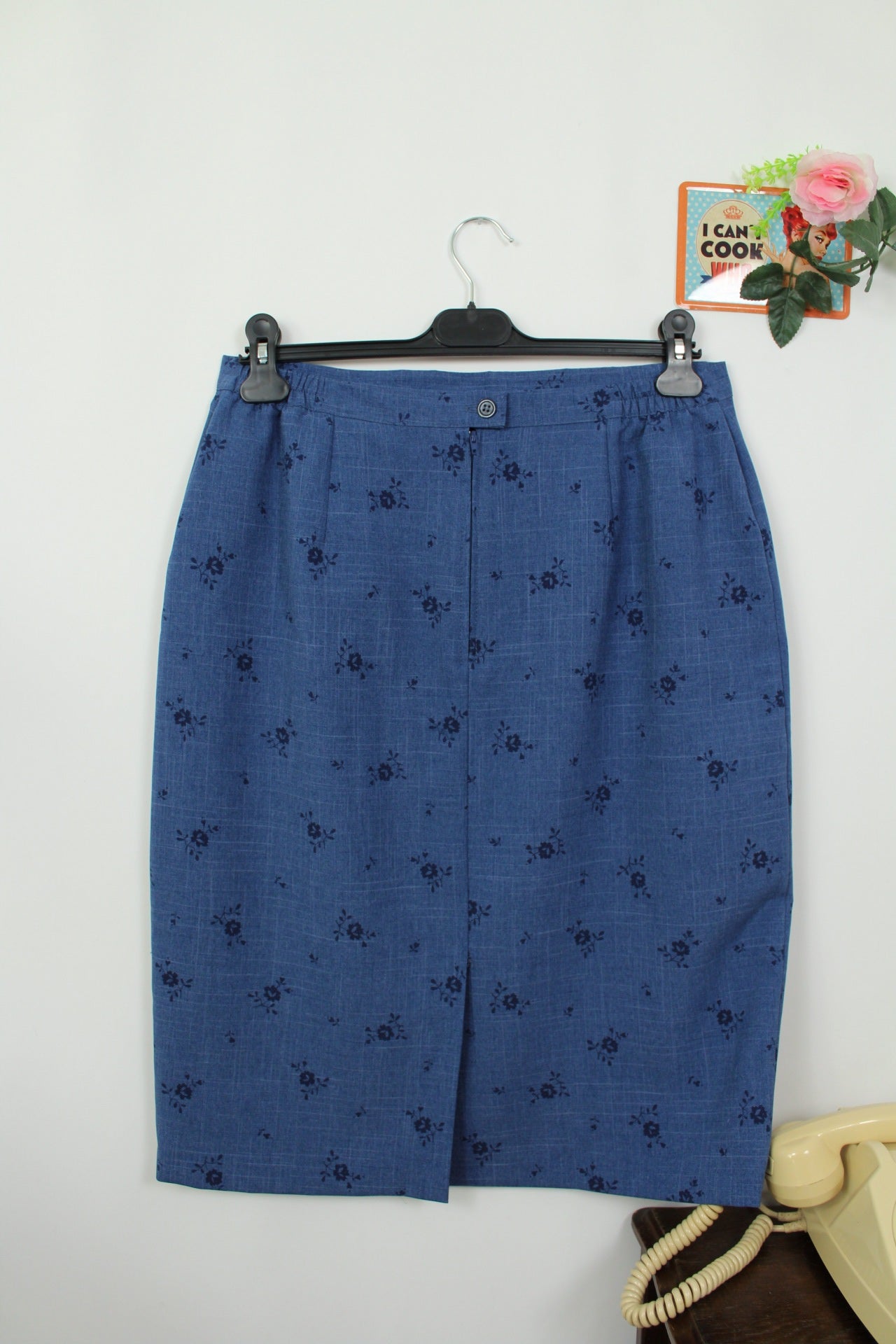 🌸🍒Jupe vintage 90's bleue imprimé fleuri dans les mêmes tons - made in France - Taille 42🍒🌸