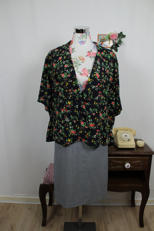 🌸🍒Jupe vintage 80's à carreaux vichy marine & blanc - Taille 42🍒🌸