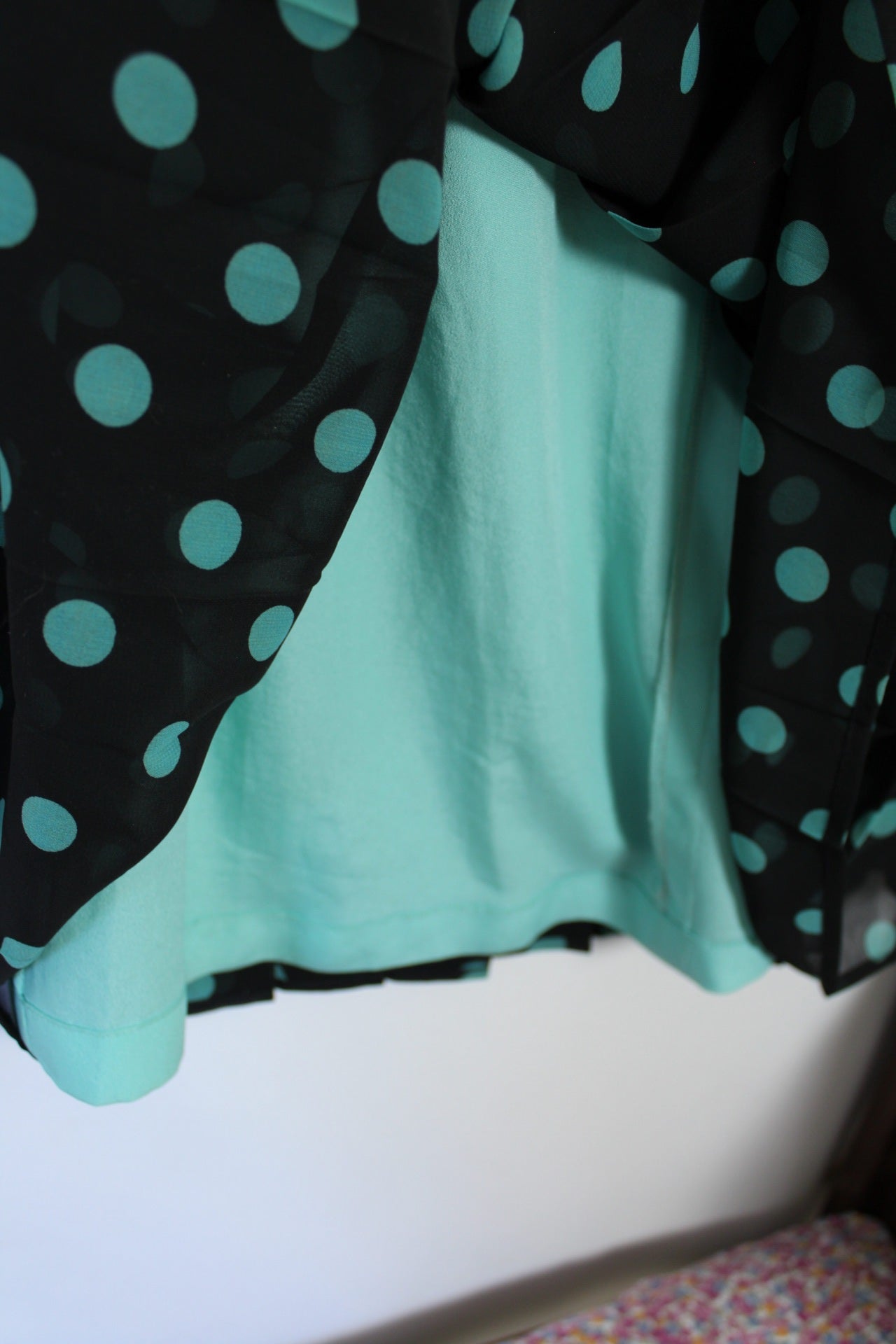🌸🍒Jupe plissée vintage 80's à pois turquoise - inspiration pin-up 50's - Taille 44🍒🌸