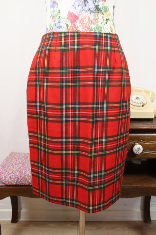 🌸🍒Jupe crayon vintage 90's tartan rouge esprit British chic - Taille 38🍒🌸
