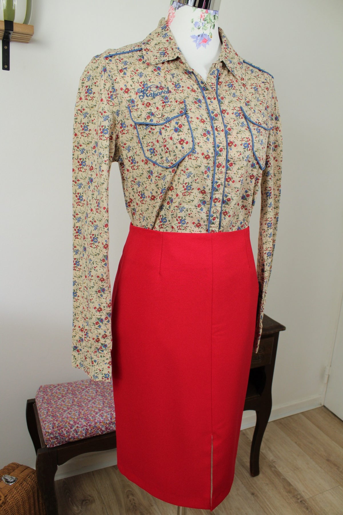Jupe crayon vintage années 80 rouge vif - pin-up/rockabilly- Taille 38