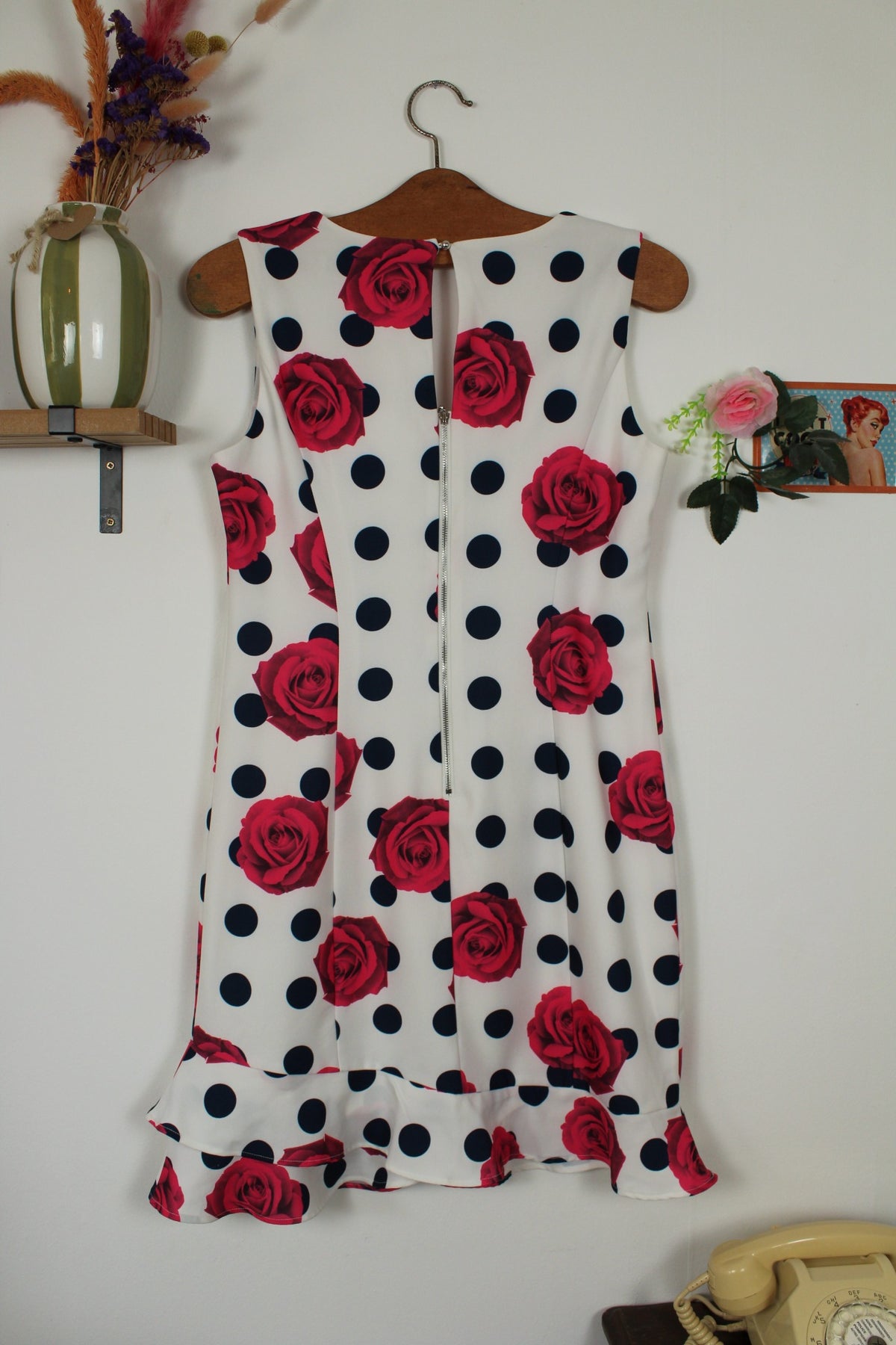 🌸🍒Robe rockabilly/pin-up pois marine & roses fuchsia - Jus d'Orange - Taille 38🍒🌸