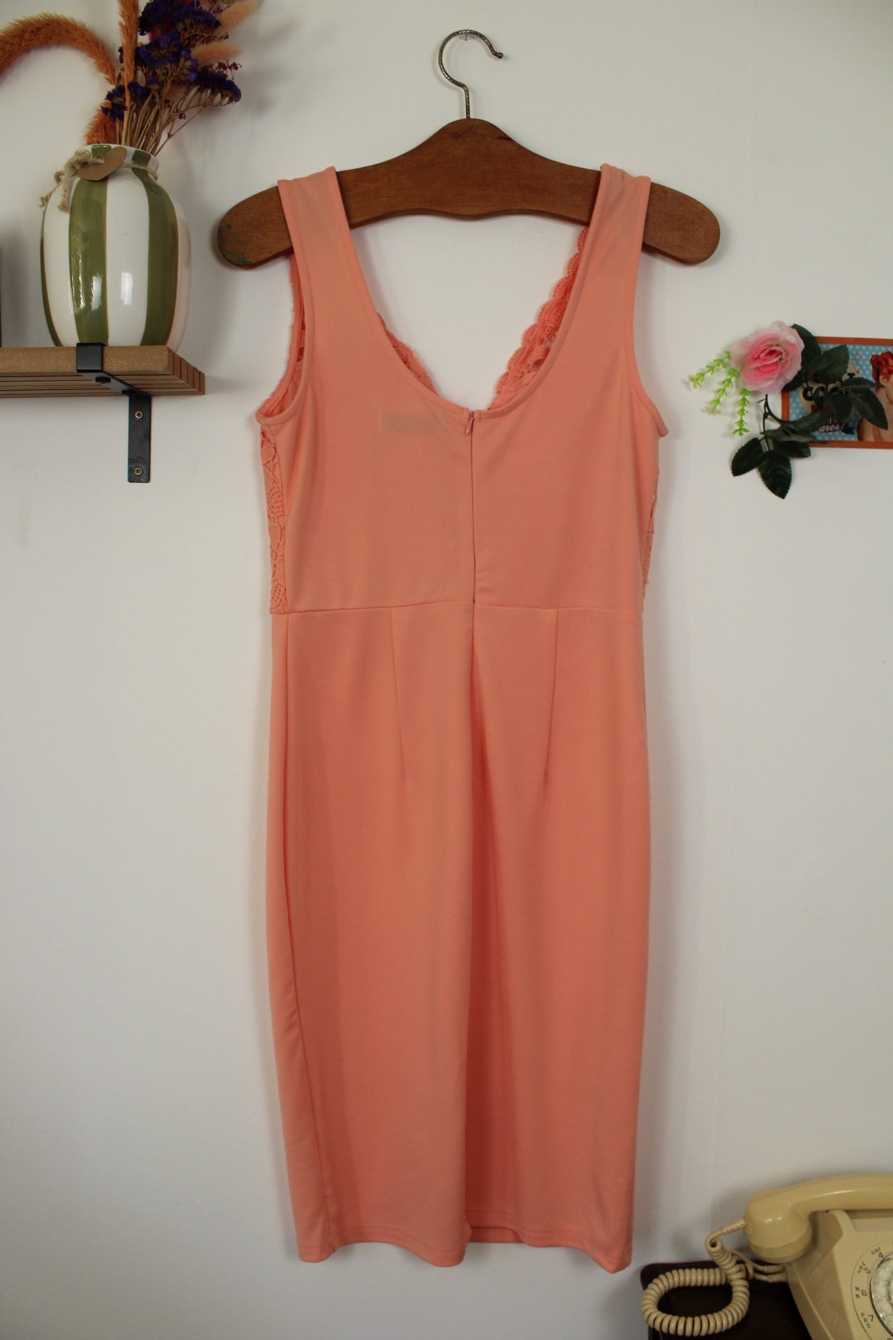 🌸🍒Robe pin-up Grace Karin orange abricot et dentelle fleurie - Taille 38🍒🌸