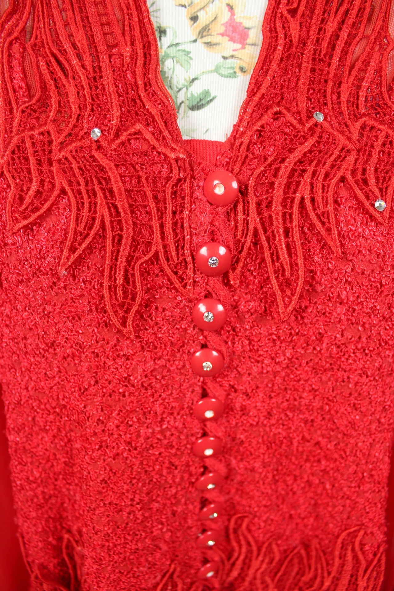 🎄Blouse rouge festive vintage 90's - dentelle, strass & manches transparentes - Look Noël glamour🎄