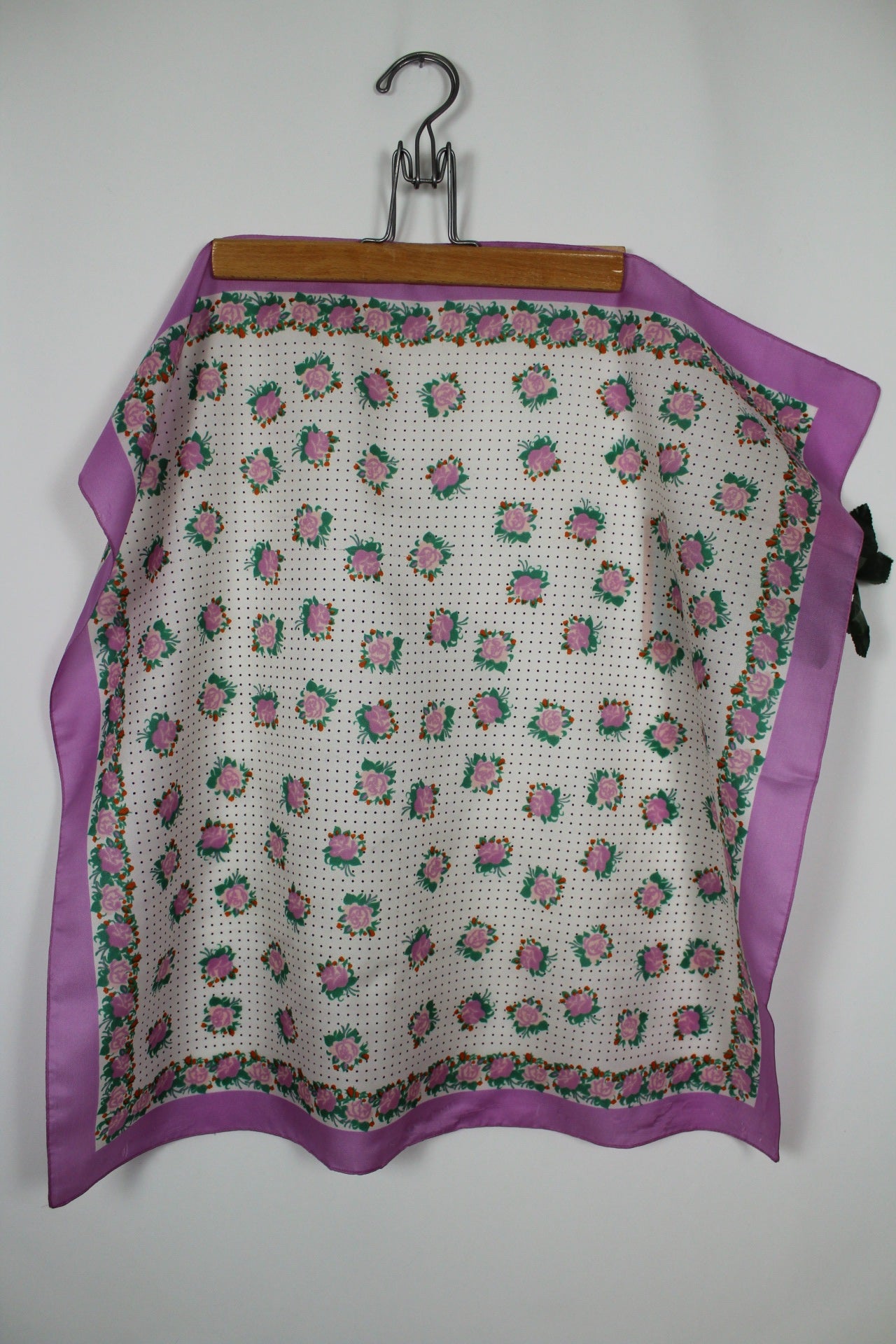 🌸🍒Foulard vintage 80's couleur lila motifs pois et roses 🍒🌸