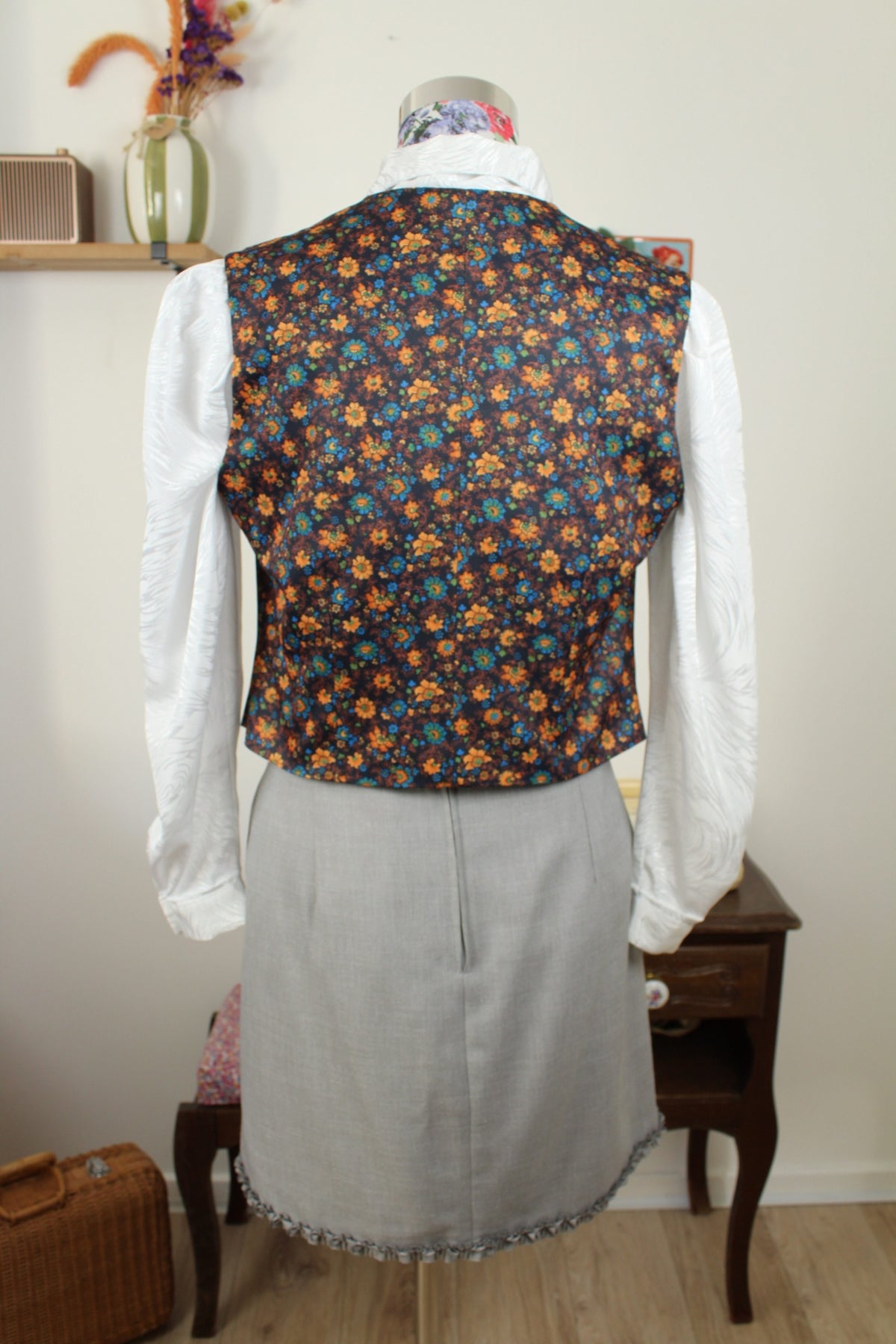 Gilet vintage années 70 esprit tapisserie vintage flower power automnal - Taille 40/42