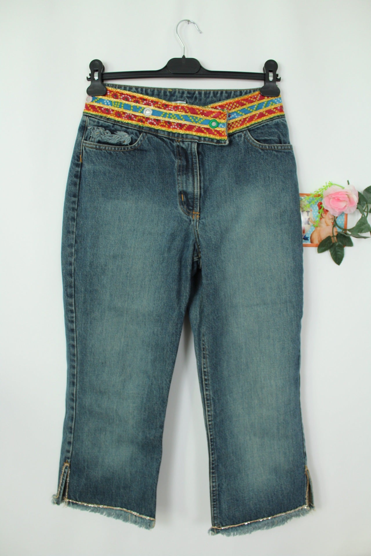 🍒🌸Pantacourt denim Kookaï 2000's/Y2k boho - brodé façon miroirs - Taille 38🌸🍒
