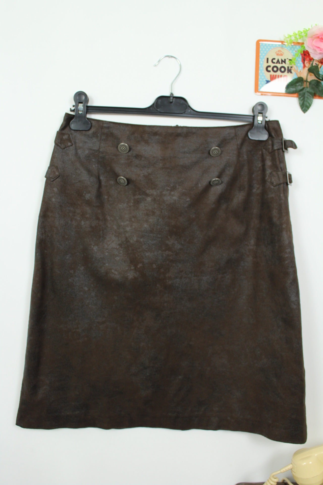 🌸🍒Jupe vintage 90's début 2000 Julie Guerlande marron effet daim texturé - Taille 40🍒🌸