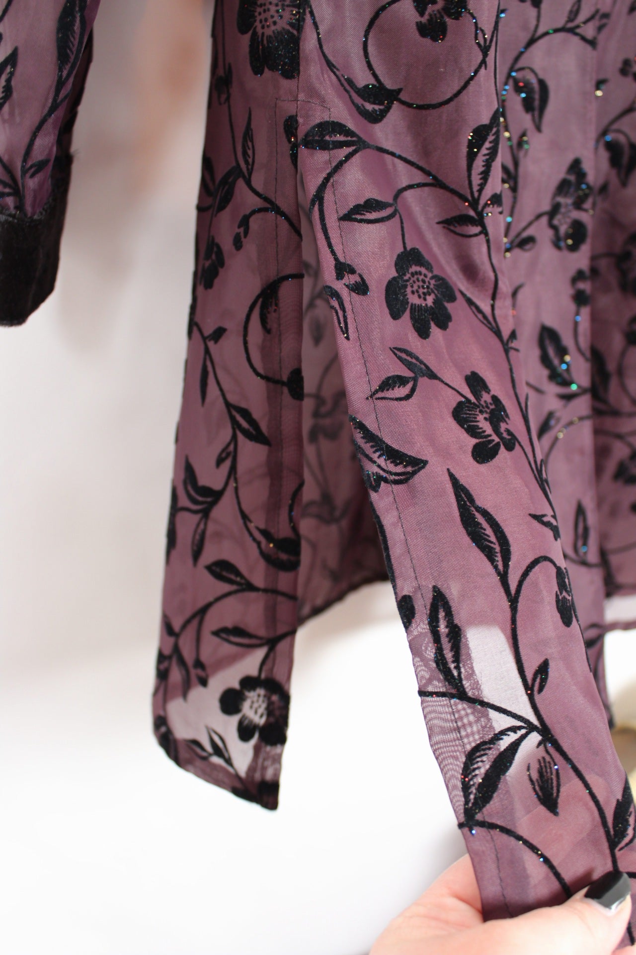 🌸🍒Chemise vintage 90's violette velours & paillettes - élégance mystique -Taille 38🍒🌸