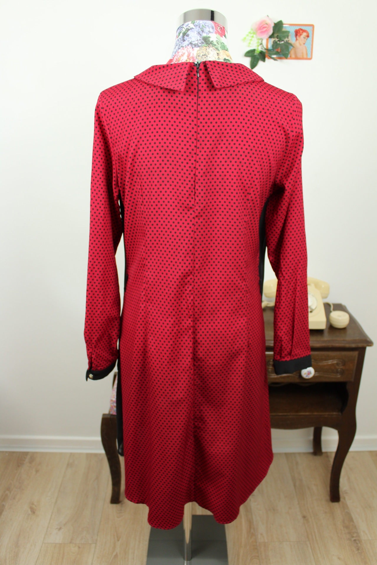 🍒🌸Robe vintage 80's pois rouge & noir - col claudine style pin-up rockabilly - Taille 38/40🌸🍒