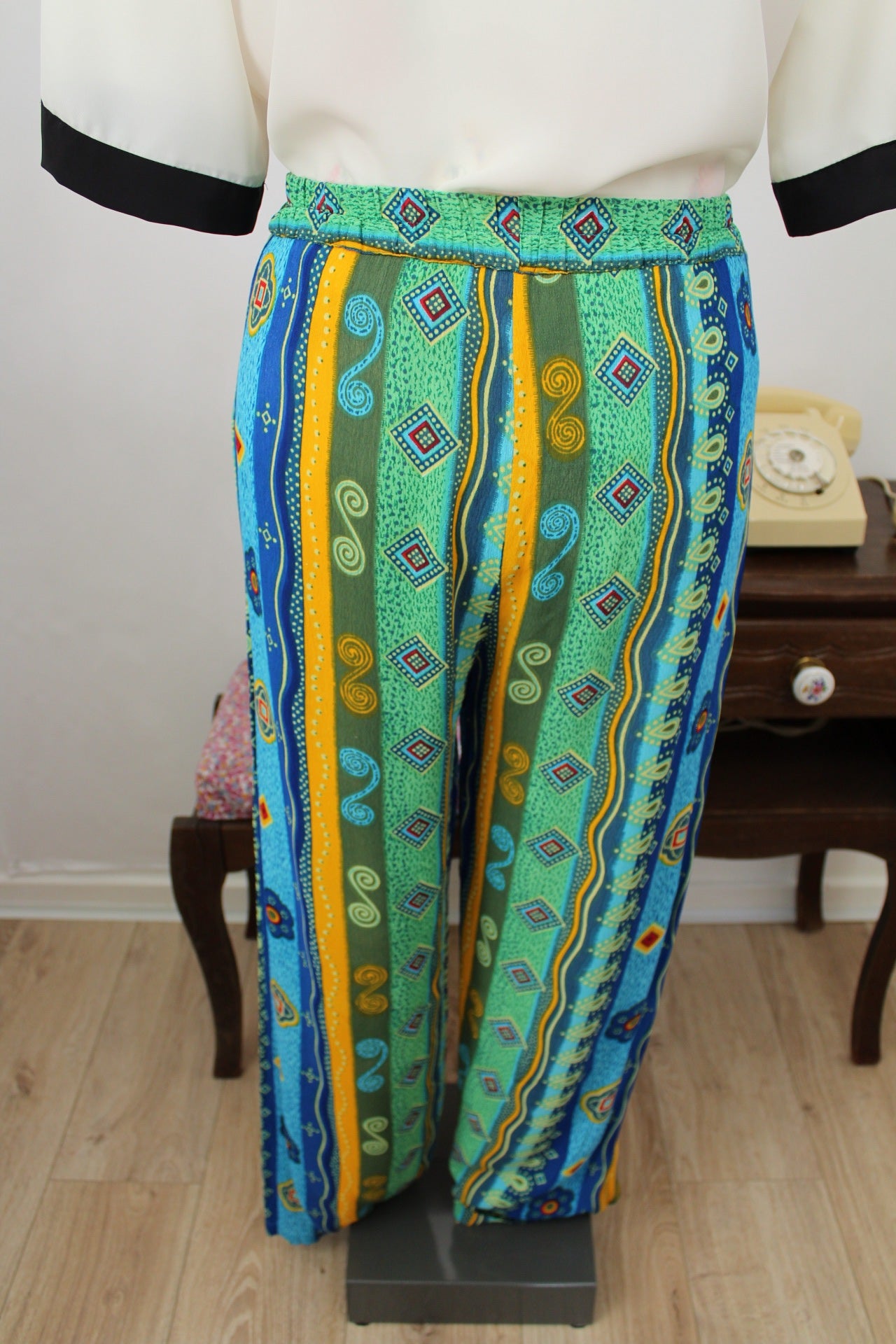 🌸🍒Pantalon vintage 90's fluide imprimés verticaux graphiques ultra colorés - Taille 38🍒🌸