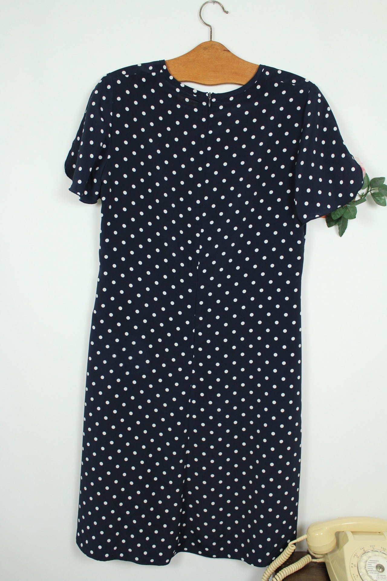 🌸🍒Robe vintage 80/90's marine à pois style pin-up/rockabilly - Taille 40🍒🌸
