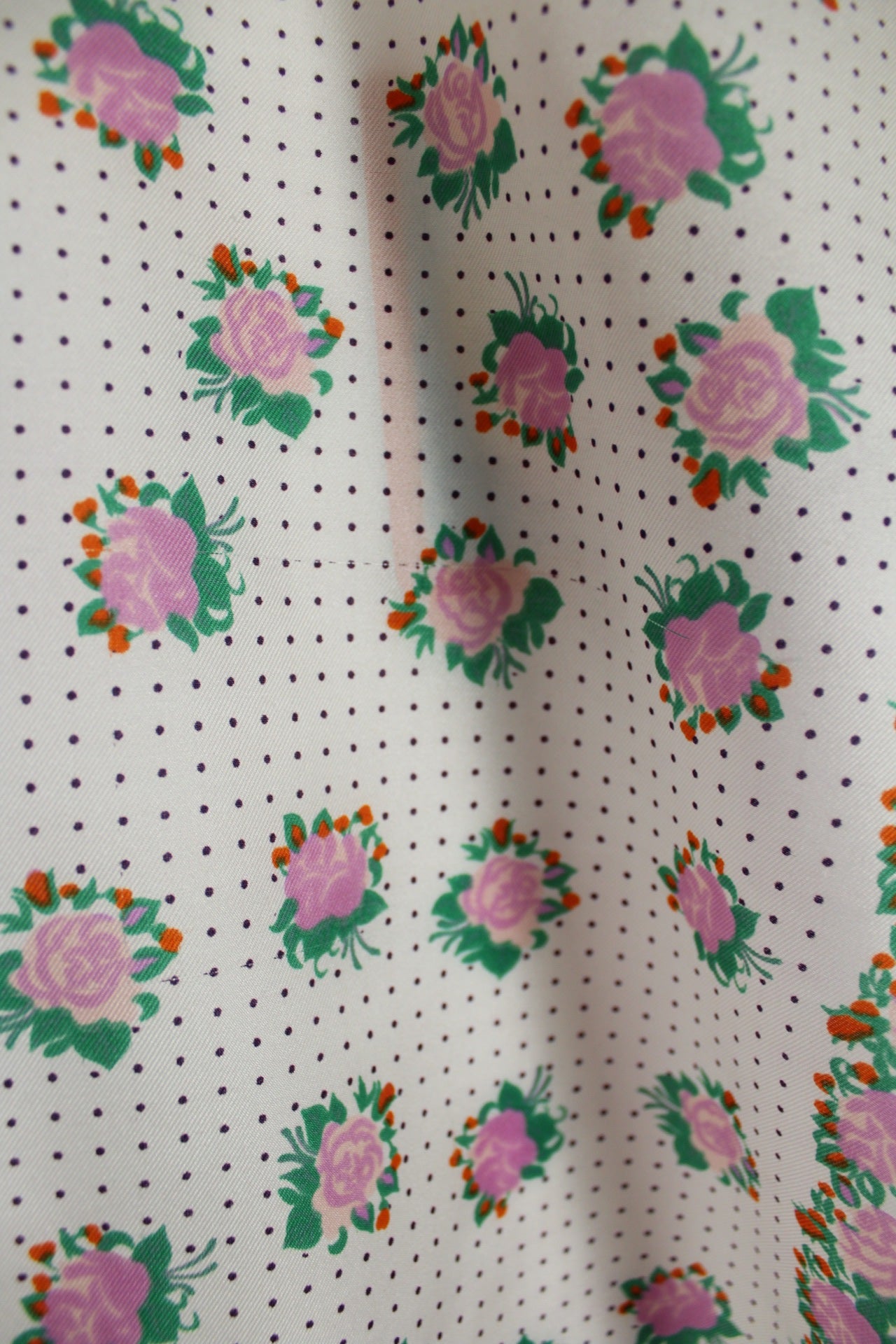🌸🍒Foulard vintage 80's couleur lila motifs pois et roses 🍒🌸