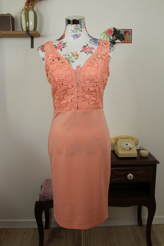 🌸🍒Robe pin-up Grace Karin orange abricot et dentelle fleurie - Taille 38🍒🌸