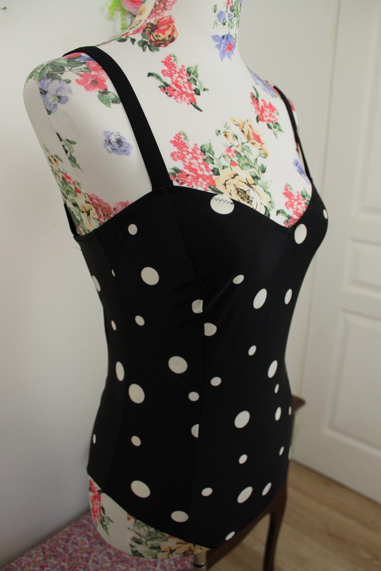 🌸🍒Maillot de bain vintage 80/90's pois & laçage style pin-up - Taille 38🍒🌸