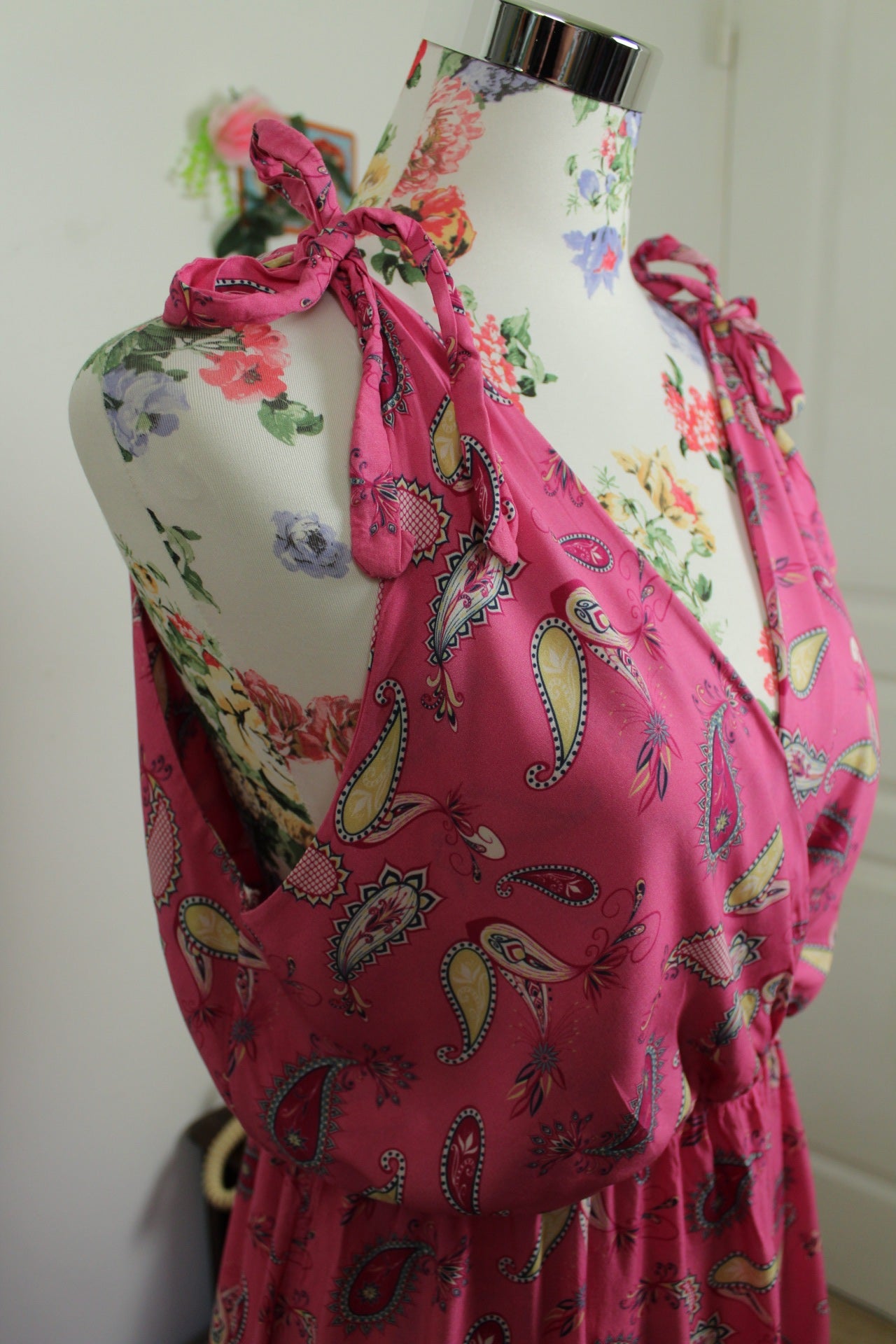 🌸🍒Robe longue d'été rose pep's motifs paisley - made in Italy - Taille 40🍒🌸