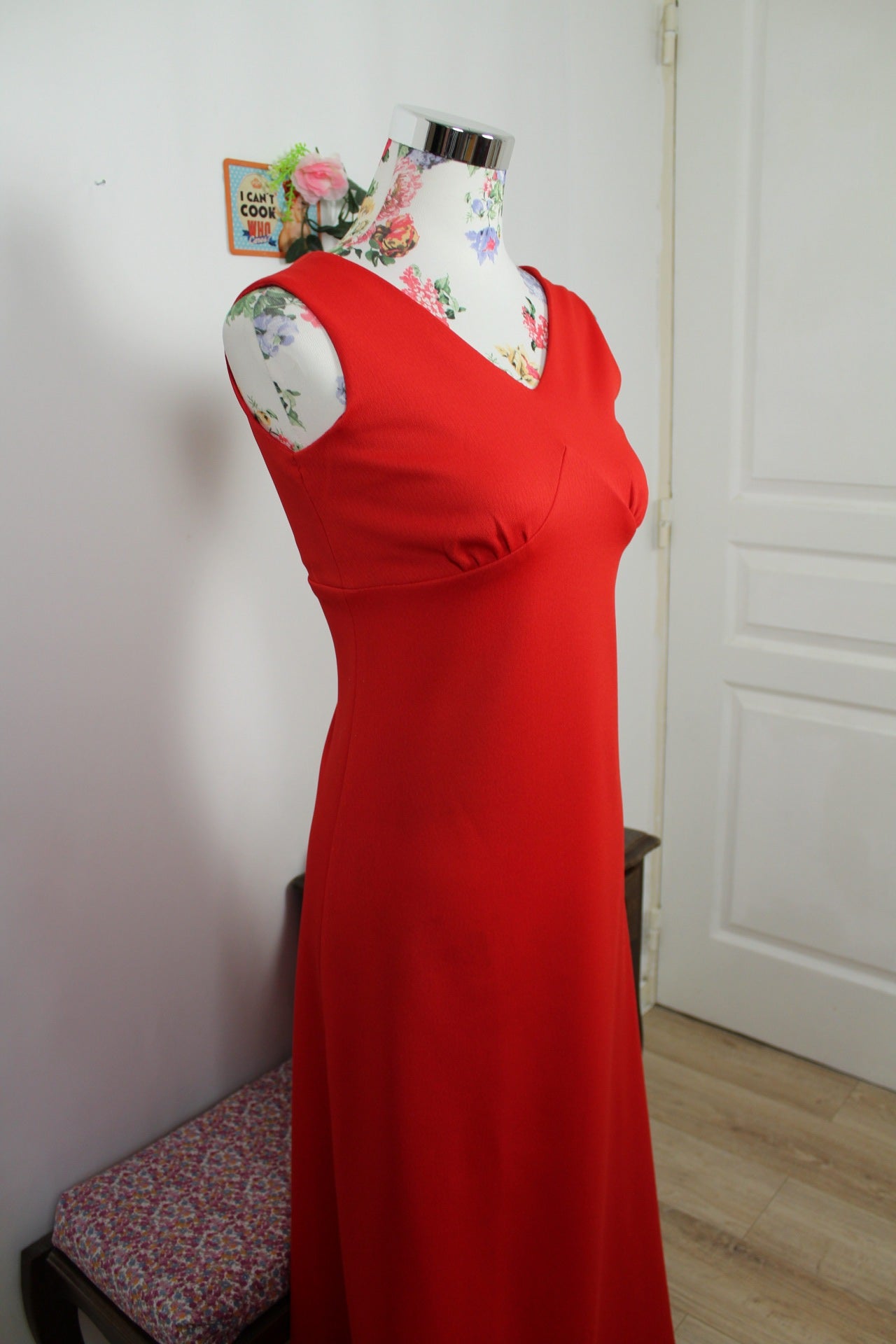 🌸🍒Robe longue rouge vintage 90's - matière structurée & coupe élégante - Taille 34/36🍒🌸