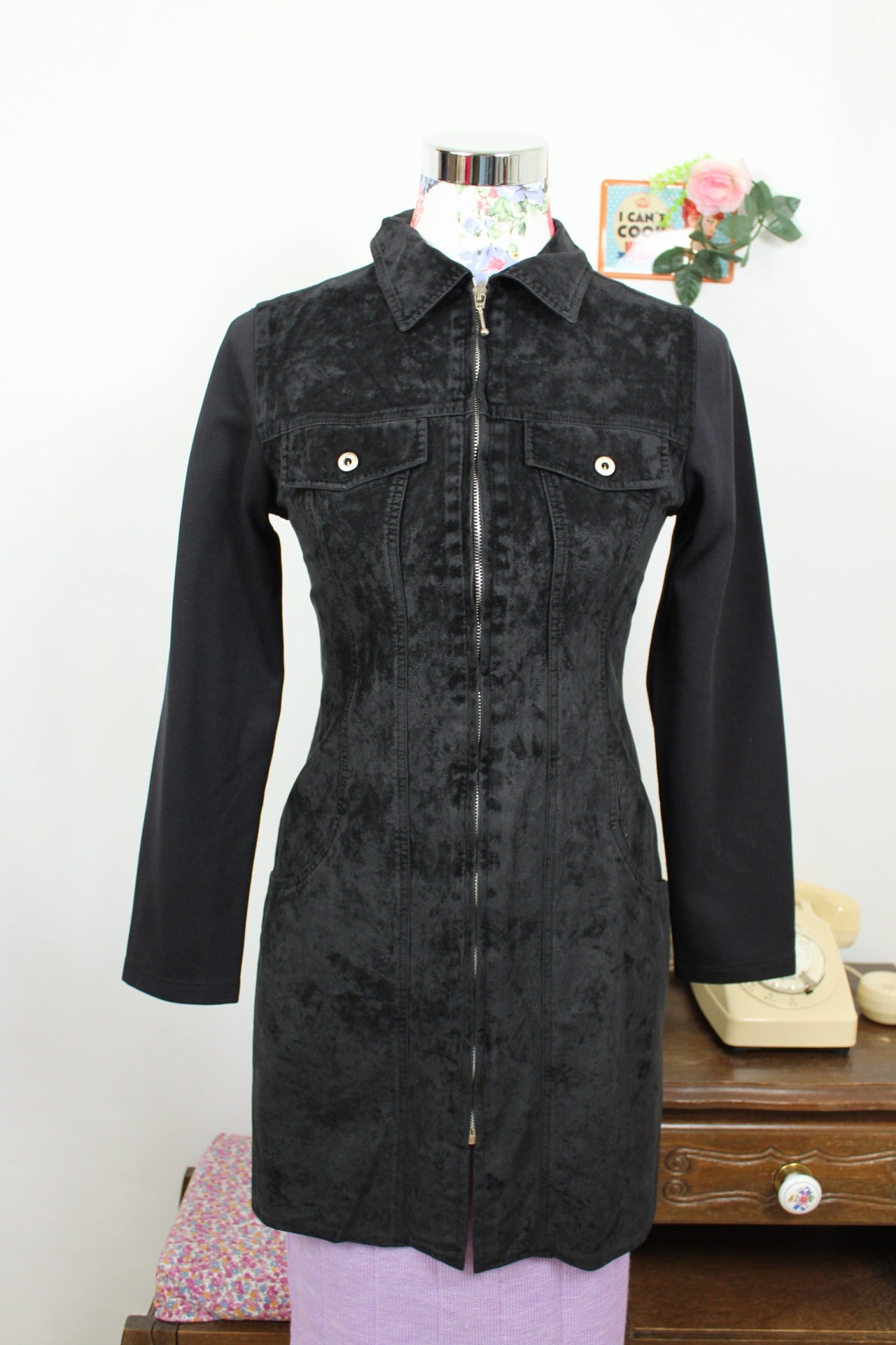 🍒🌸Veste longue vintage 90s/2000s effet daim noir - Scenic made in France - Taille 4/36