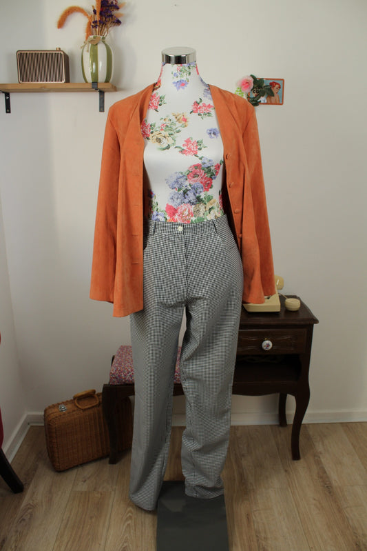 Pantalon vintage années 90 vichy carreaux noirs & blancs skinny - Taille 38