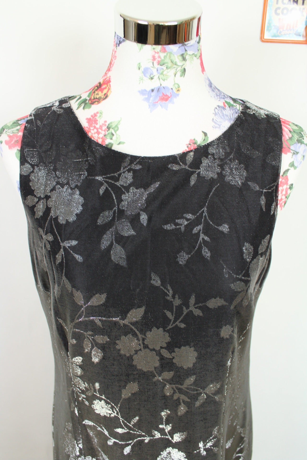 ✨Robe de soirée noire & argent vintage 90's - effet brocard pailleté✨