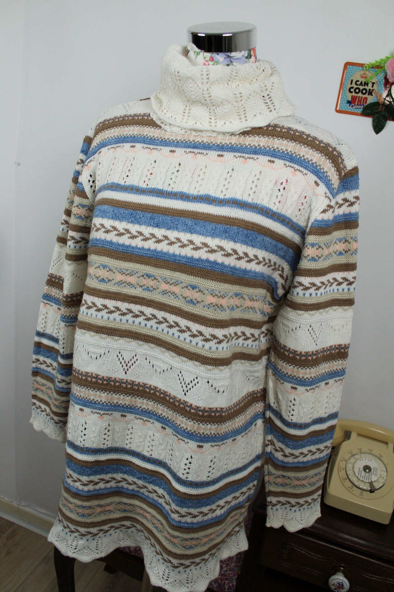 🌸🍒Pull long bohème vintage pimkie 90's - col roulé ajouré - Taille 38🍒🌸