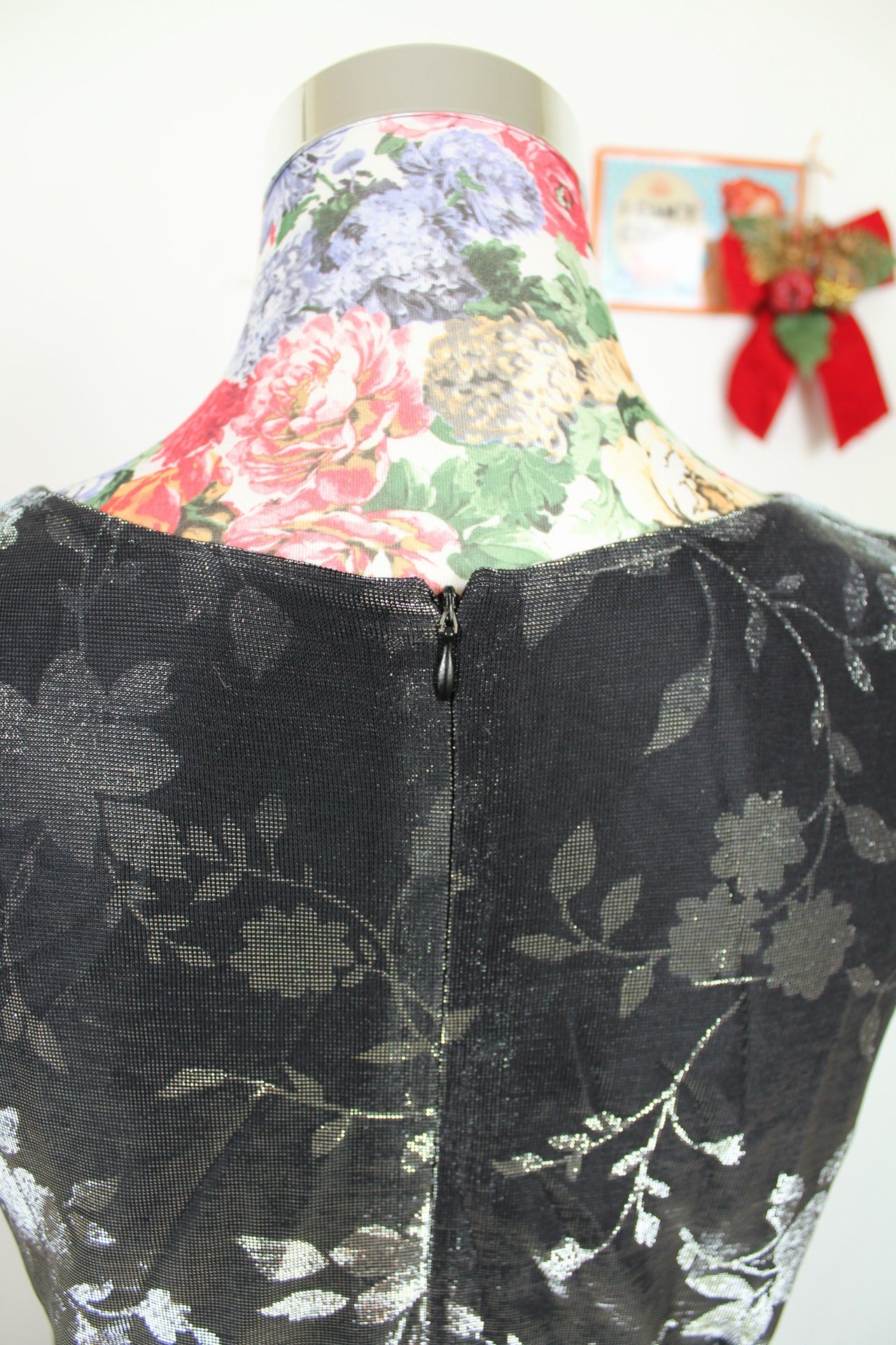 ✨Robe de soirée noire & argent vintage 90's - effet brocard pailleté✨