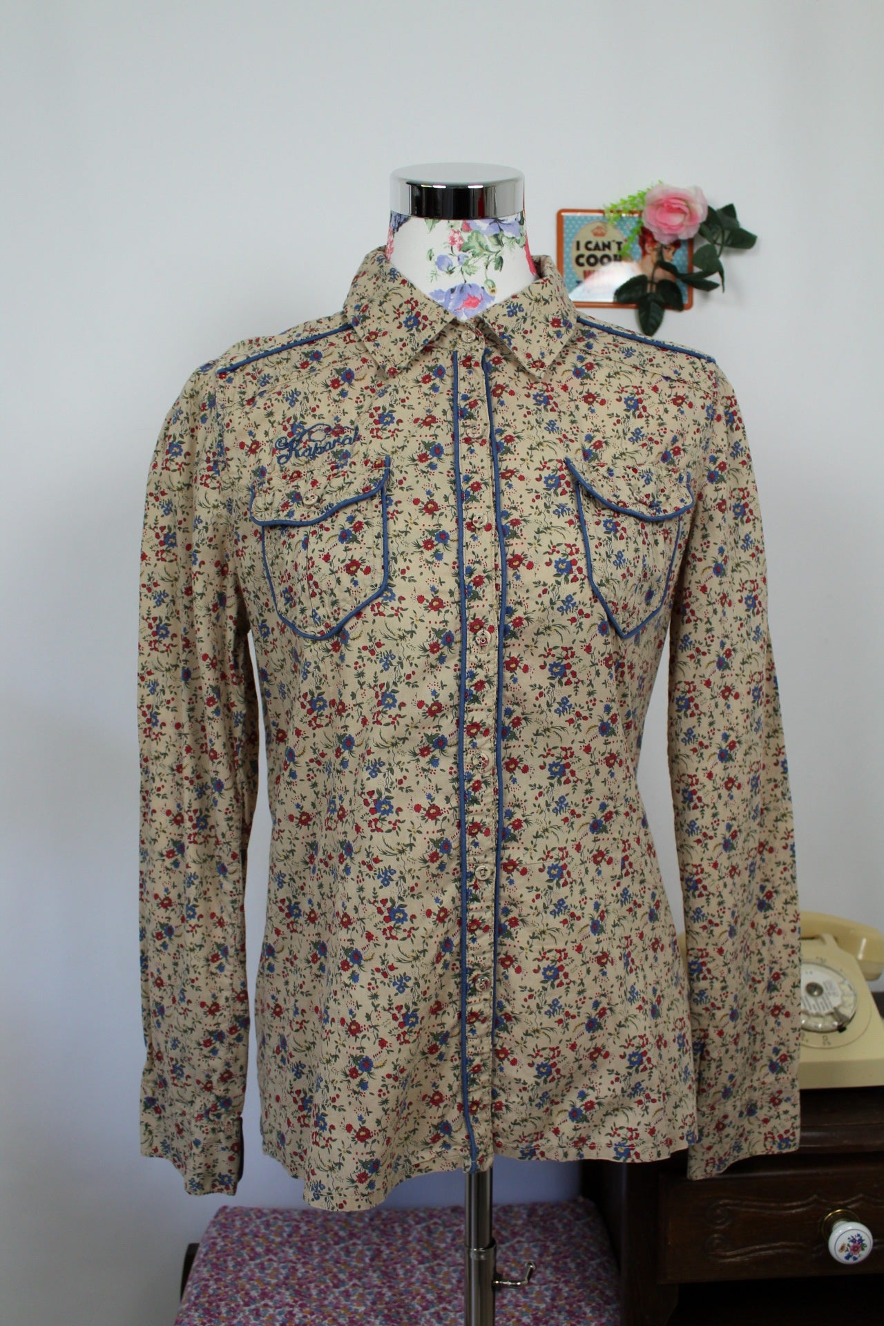 🍒🌸Chemise Kaporal 2000's fleurie - style western chic - 100% coton - Taille 38🌸🍒
