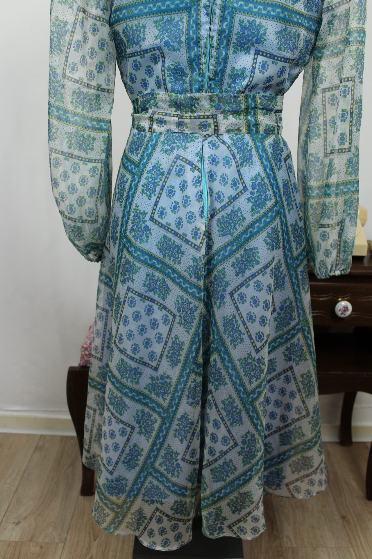 🌸🍒Robe midi vintage 70's - bohème fleurie manches transparentes - Taille 38🍒🌸