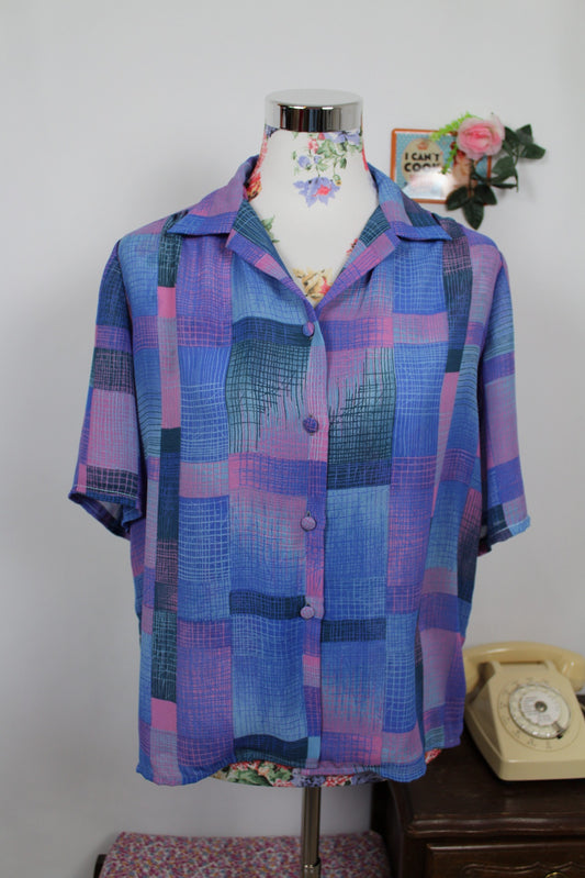 🌸🍒Chemise vintage 90s patchwork graphique légère & coupe oversize - Taille 38/40🍒🌸