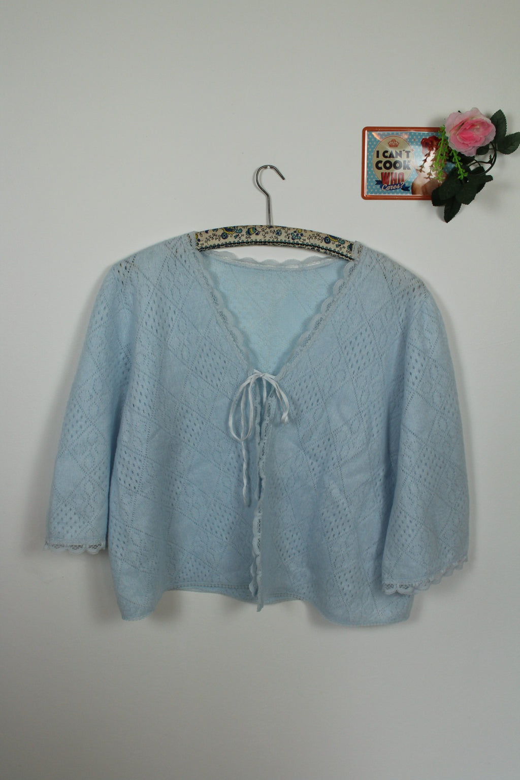 🌸Cardigan vintage 80/90s bleu pastel - ajouré & dentelle🍒