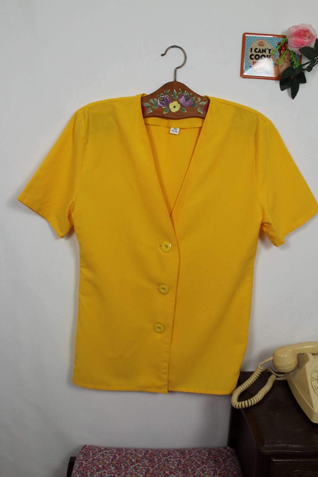 🌸🍒Blouse vintage 90's jaune soleil en viscose - chic & lumineuse - Taille 40/42🍒🌸