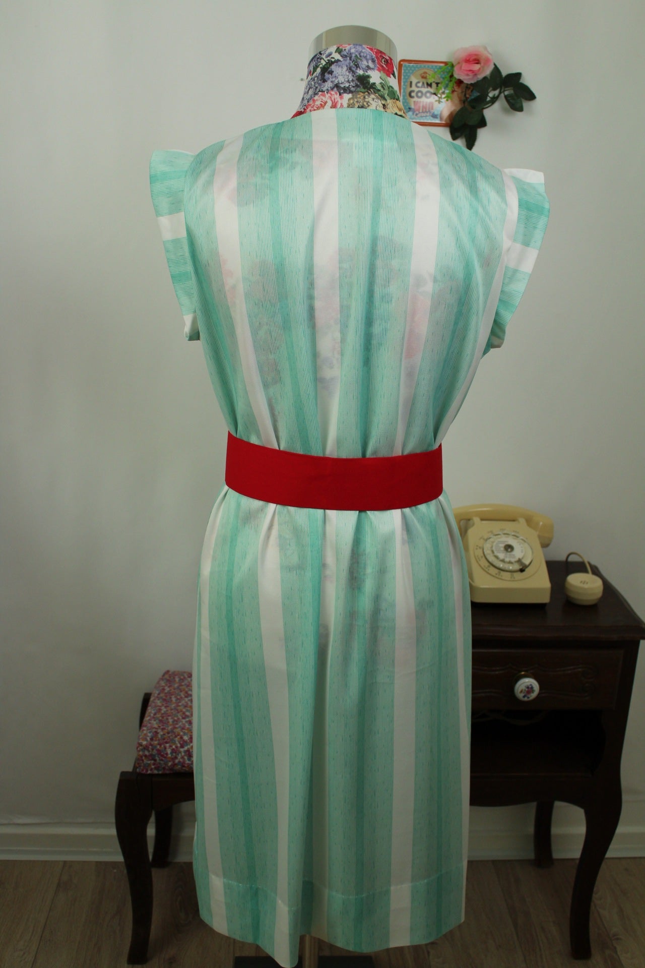 🌸🍒Robe vintage 80/90s rayée vert menthe - Taille 40/42🍒🌸