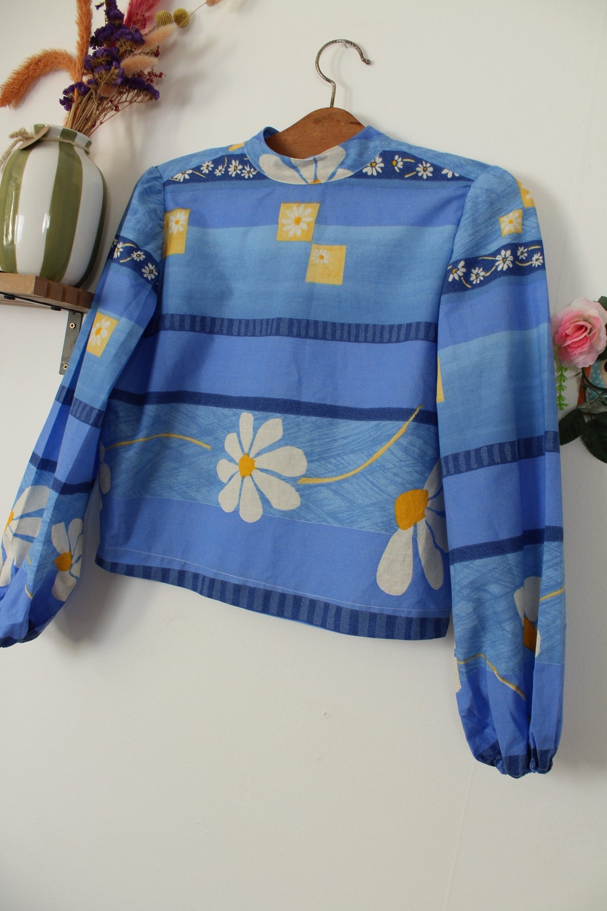 Blouse fleurie vintage années 90 fait main - col à nouer - Taille 38