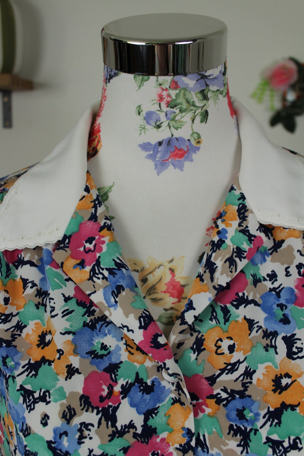🍒🌸Chemisier vintage fleuri 70's à manches bouffantes - Maison du Jersey - Taille 42/44🌸🍒
