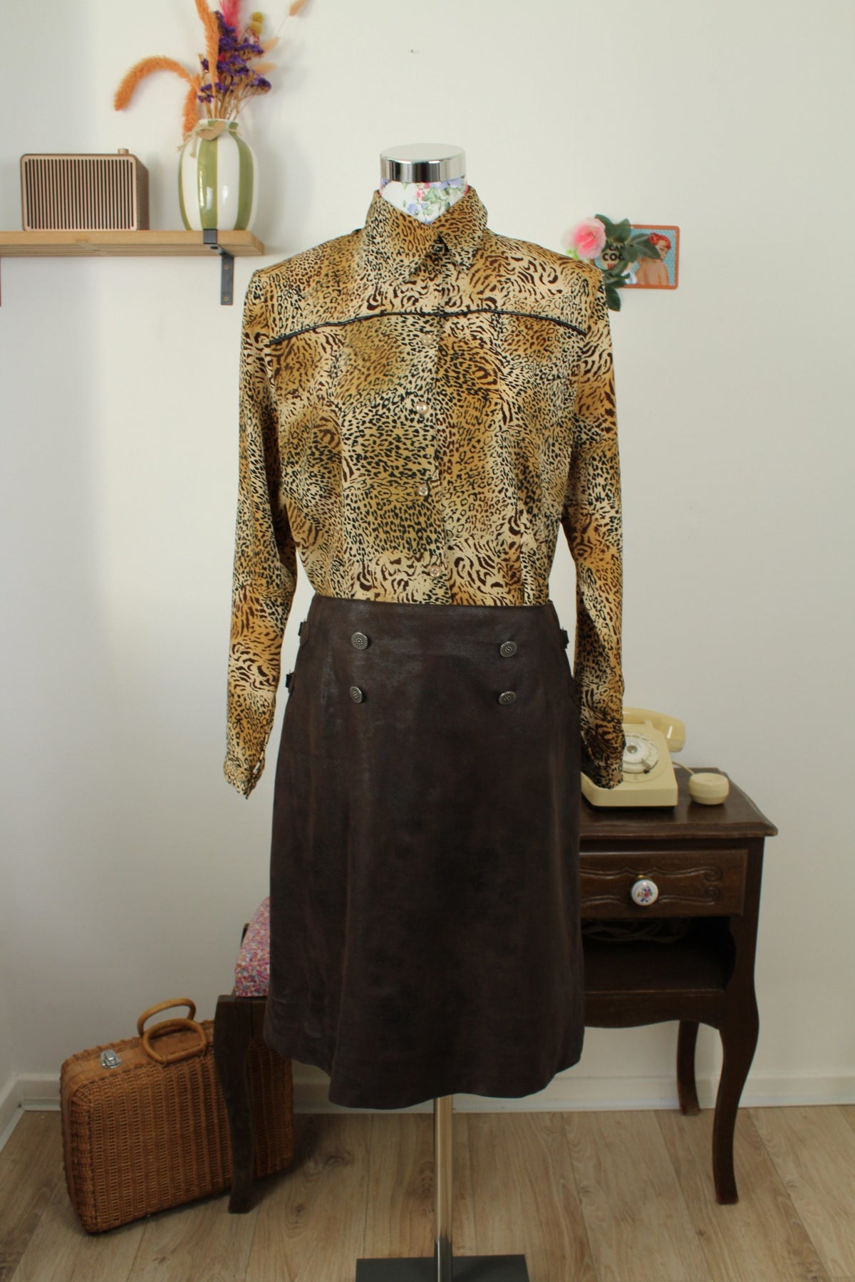 Chemise vintage années 90 imprimé animal chic léopard - Taille 42/44