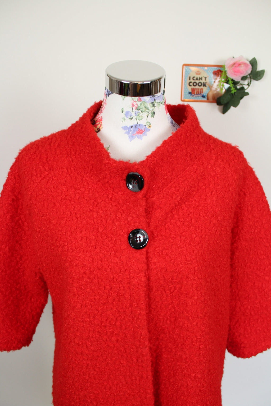 🌸Cardigan rouge bouclé 80's - style Jackie O - made in Italy🍒