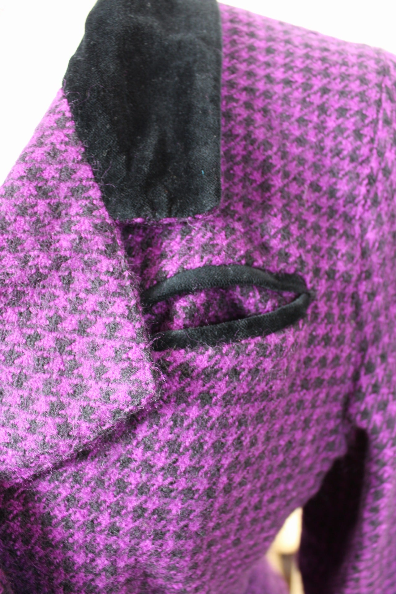 🌸🍒Veste vintage 80's pure laine pieds de poule violette & velours noir - Made in Italy - Taille 38🍒🌸