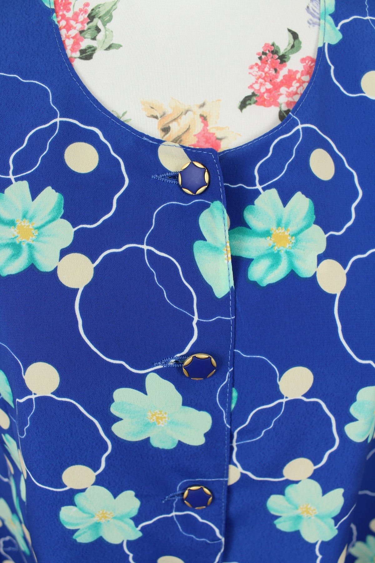 🌸🍒Chemise vintage années 80 bleu pep's - pois & fleurs - Taille 40🍒🌸
