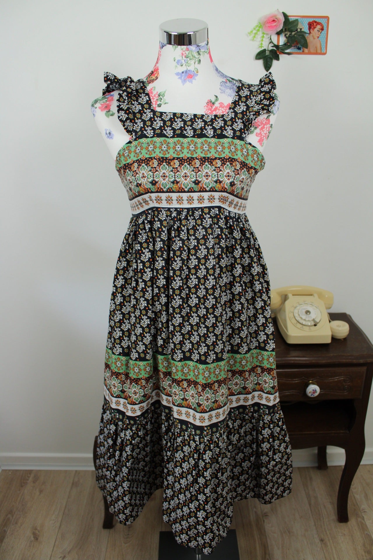 🌸🍒Robe vintage 70/80's esprit bohème/folk en coton fleuri - Taille 32 à 34🍒🌸