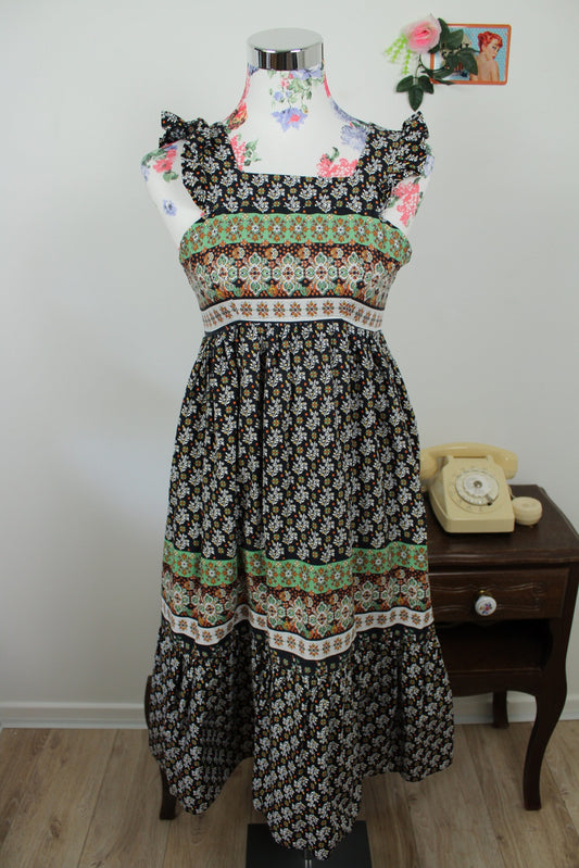 🌸🍒Robe vintage 70/80's esprit bohème/folk en coton fleuri - Taille 32 à 34🍒🌸