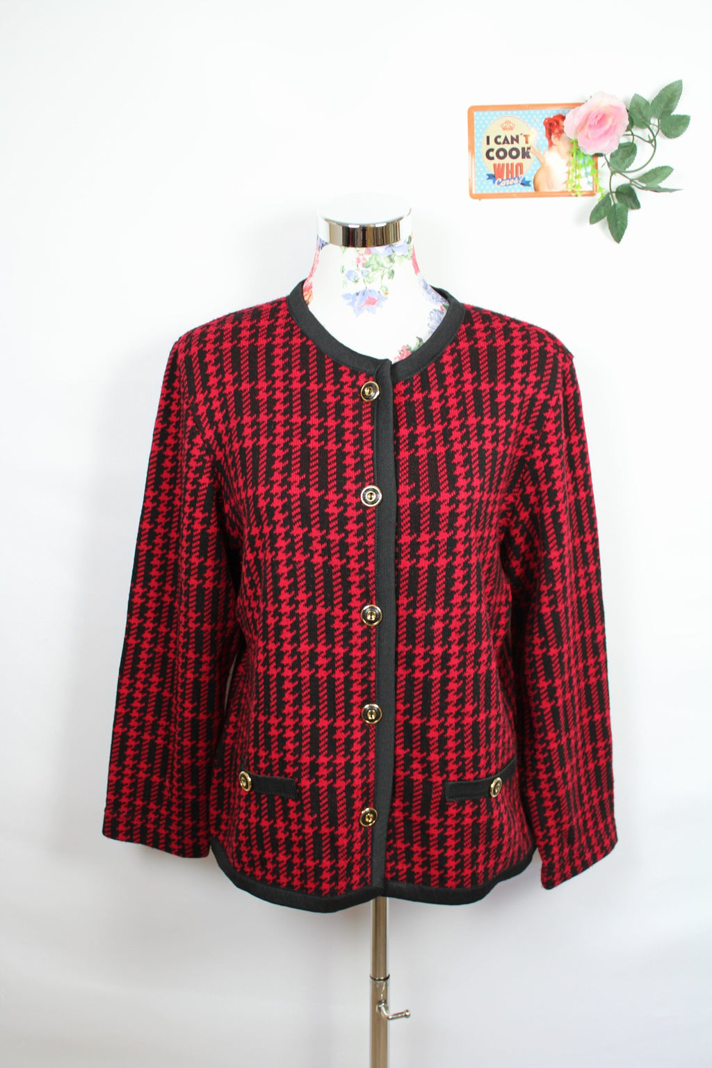 ✨Cardigan vintage italien 80/90s - pieds de poule & boutons dorés✨