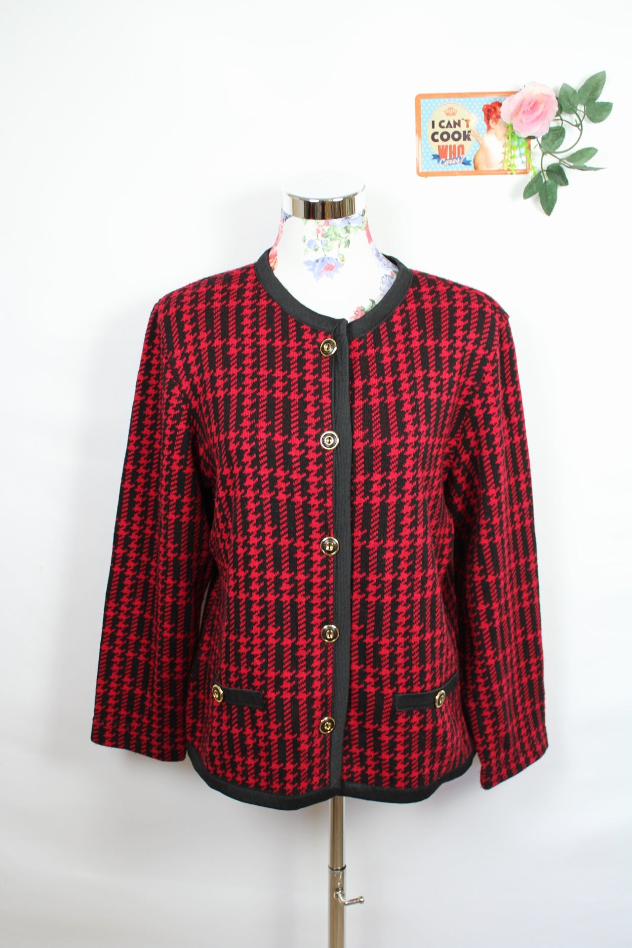 ✨Cardigan vintage italien 80/90s - pieds de poule & boutons dorés✨