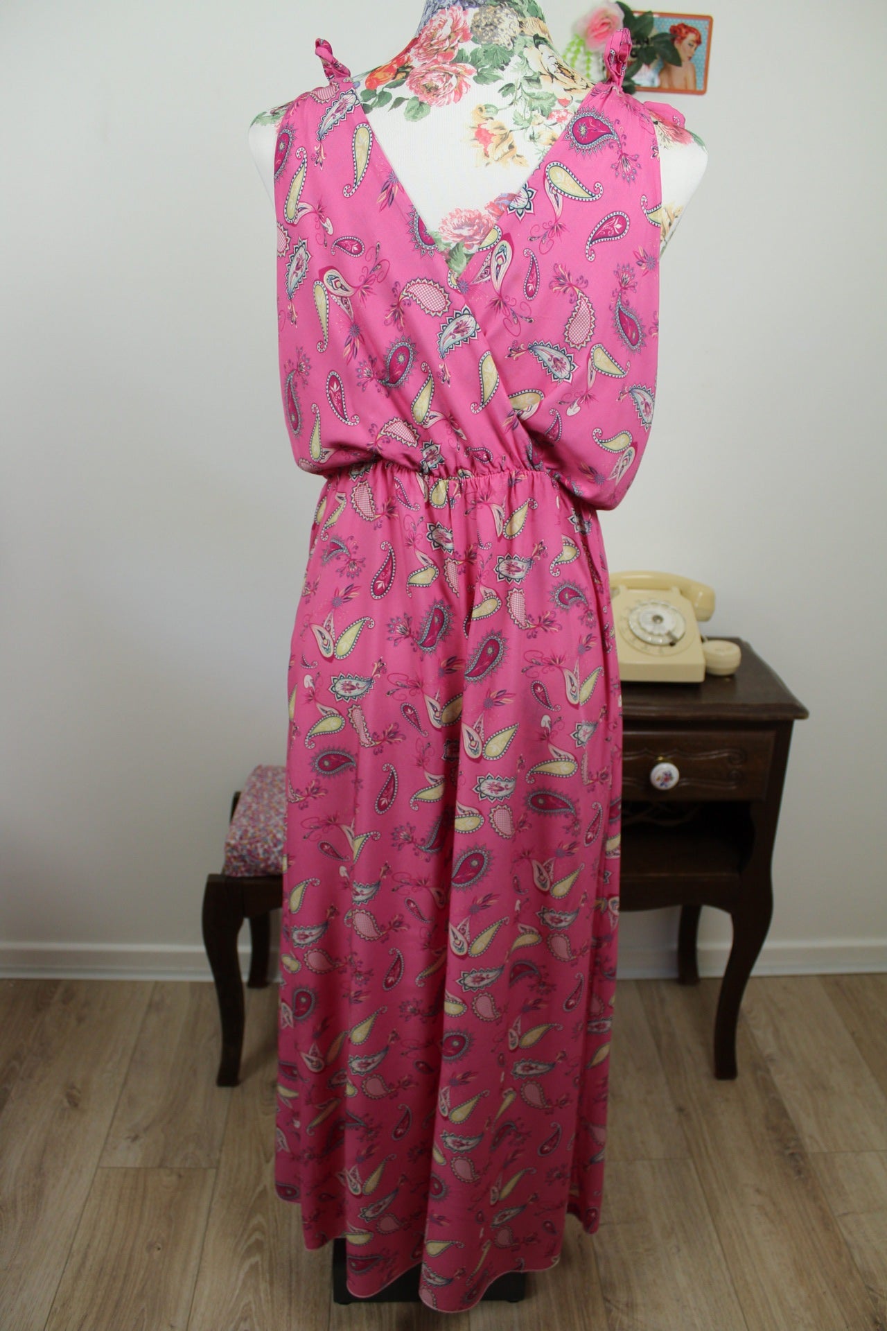 🌸🍒Robe longue d'été rose pep's motifs paisley - made in Italy - Taille 40🍒🌸