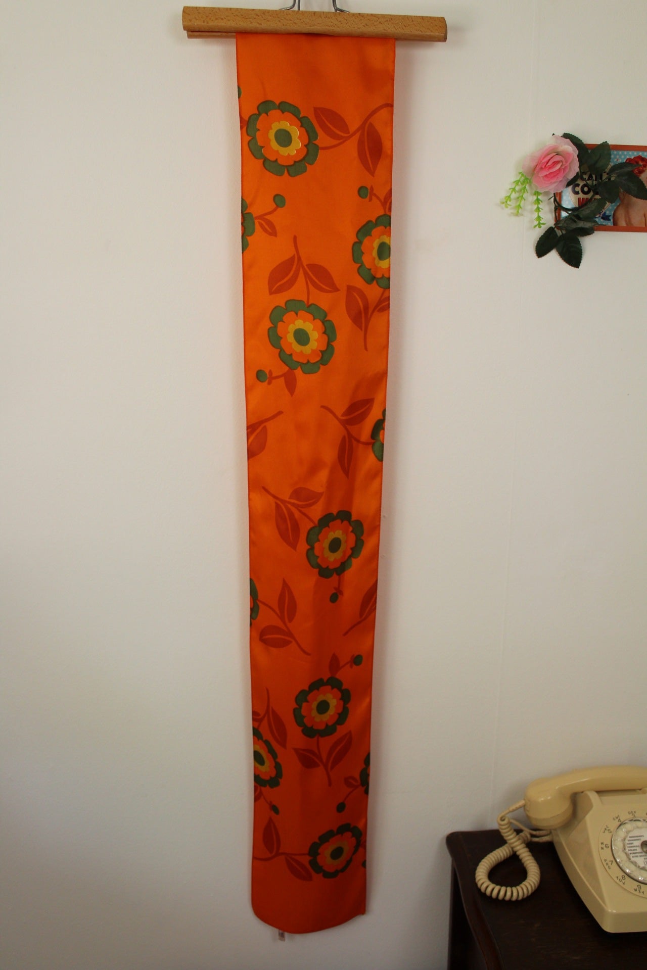 🌸🍒Foulard vintage 70's orange pep's & fleurs géométriques psychédéliques 🍒🌸