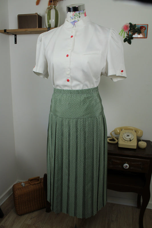 Jupe vintage années 80 style pin-up vert sauge à pois - Taille 42/44