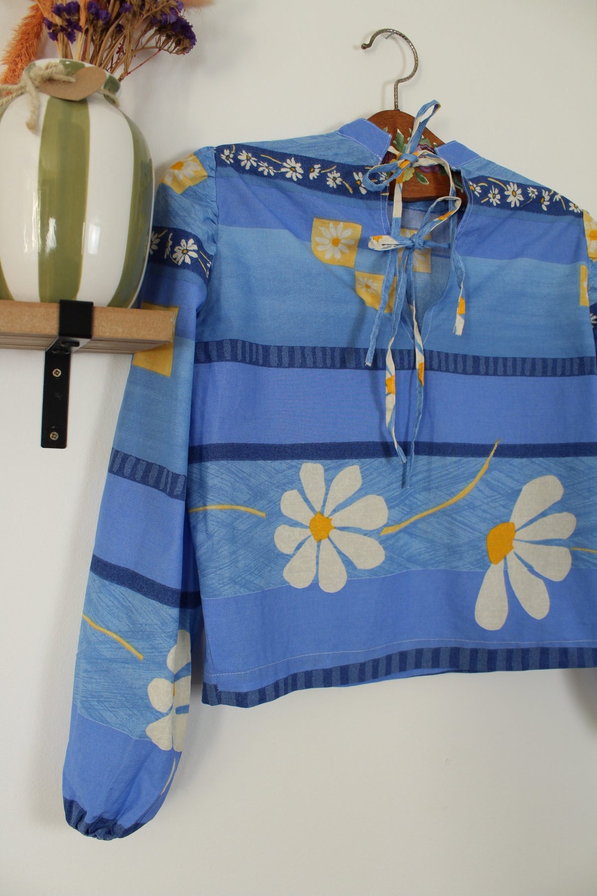 Blouse fleurie vintage années 90 fait main - col à nouer - Taille 38