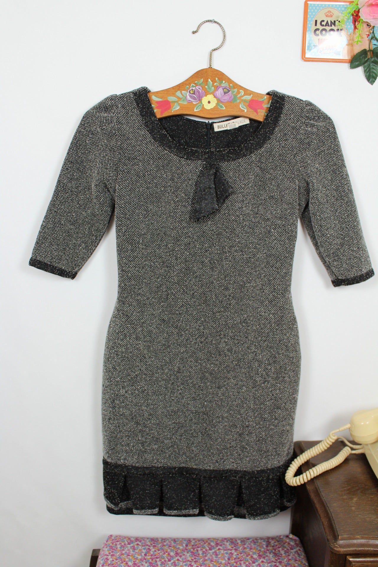 🍒🌸Robe d'hiver Bullhead Black style rétro chic - volants & col lavallière - Taille 36🌸🍒
