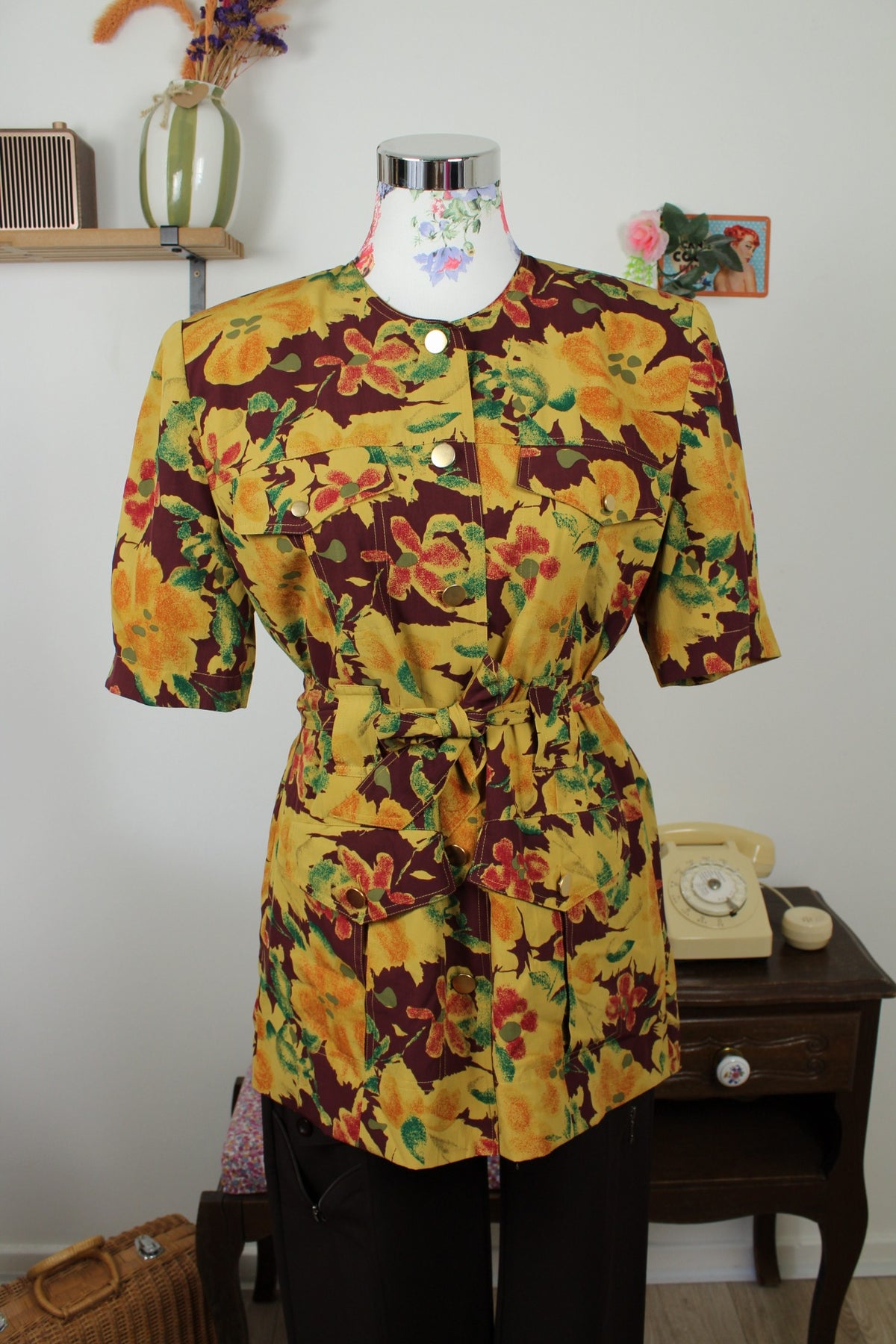 Blouse veste vintage années 80 fleurs d'automne - Betty Barclay Taille 40